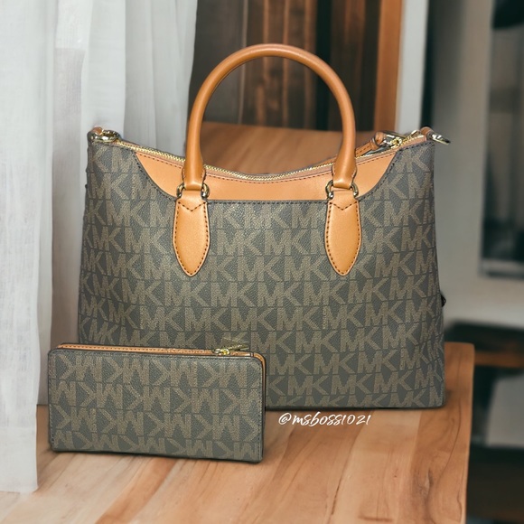 Michael Kors Austin Md Satchel + Wallet in Brown/Luggage NWT - Picture 2 of 9